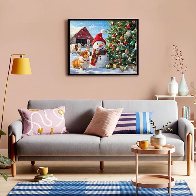 IMLQJES Diamond Painting Kits for Adults - DIY Christmas Diamond Painting - Barn Snowman Dog Gemstone Art Craft Cross Stitch for Beginners - for Wall Decor 12x14 Inch