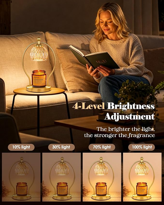 Candle Warmer Lamp, Dimmable Candle Warmer with Timer, Vintage Candles Wax Warmers for Jar Candles Birthday Gifts for Women Mom, New Home Decor for Bedroom Living Room, Gold