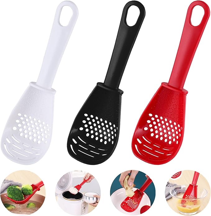 3 Pack Multifunctional Kitchen Cooking Spoon, Muulaii 6 in1 Kitchen Gadgets Strainers for Egg Yolk Separator- Grater Masher- Colander Skimmer Scoop