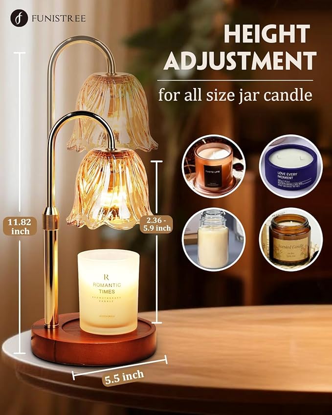 Candle Warmer Lamp, Gold Candle Lamp Warmer with Timer & Dimmer with 2 Bulbs, Birthday Gifts for Women Mom, House Warming Gift New Home Bedroom Decor, Height Adjustable