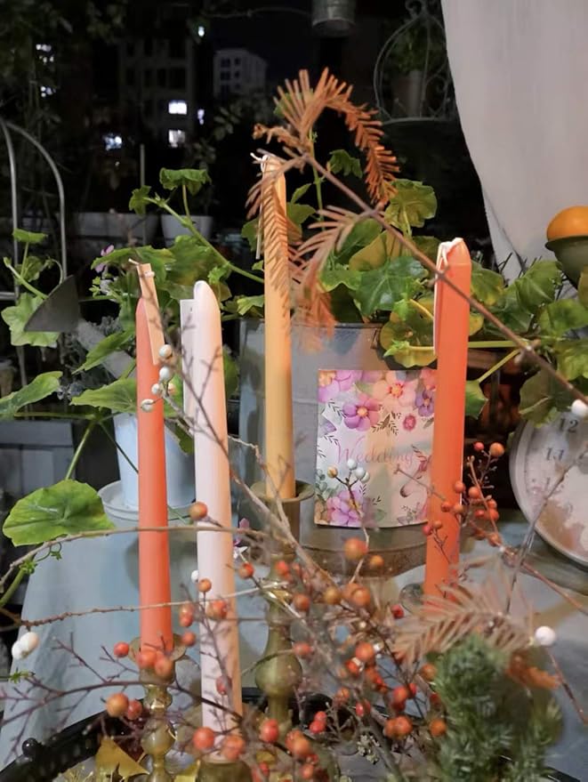 Orange Taper Candles 10'' Pumkin Color Fall Candles Sticks Set of 4 | Citrus Scented, Natural Soy Candlesticks Colorful |Decorative Tapered Candles