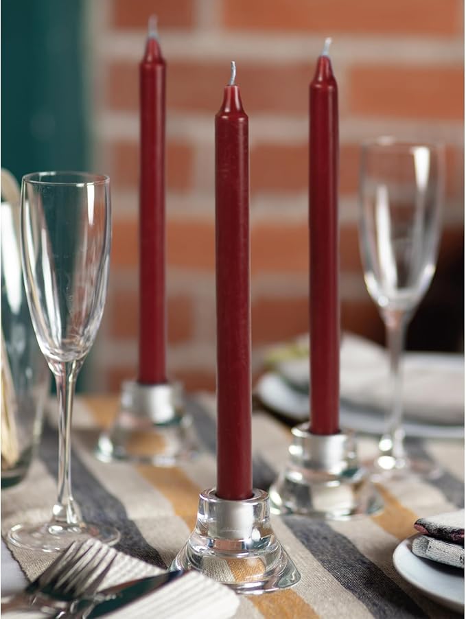 CANDWAX Bordeaux Taper Candles Pack of 4 - Slow Burning Dripless Unscented Straight Candles 10 inch - Ideal for Dinner Table - Smokeless Long Candlesticks