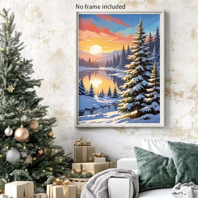 QZOTRXI Christmas Diamond Painting Kits for Adults, 5D DIY Snow Sunset Diamond Art Kits for Beginners, Winter Snow Gem Art Full Round Drill for Gifts and Home Wall Decor 10x12 Inch