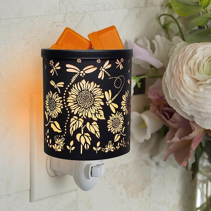 Plug in Wax Warmer Candle Wax Warmer for Scented Wax melt Warmer Electric Wax Burner Fragrance Oil Candle Warmer Office Bedroom Gift & Home Decor(Sunflowers with Dragonflies)