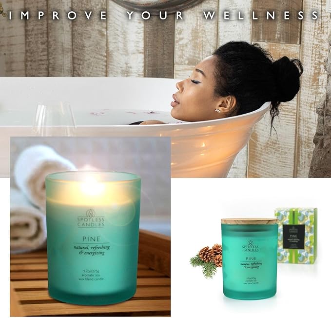 Pine Candle 9.7 oz: 55 Hrs Burn Time - Pine Scented Candles in Frosted Glass Jar with Wooden Crackling Wick in a Luxurious Gold Foil Lined Gift Box