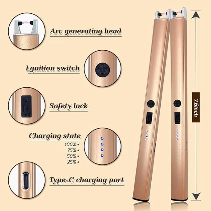 Electric Lighter, Pulse Ignition, Battery Level Display, Safety Switch, Type-C Charging, Suitable for Candles and Gas Stoves.(Blue)