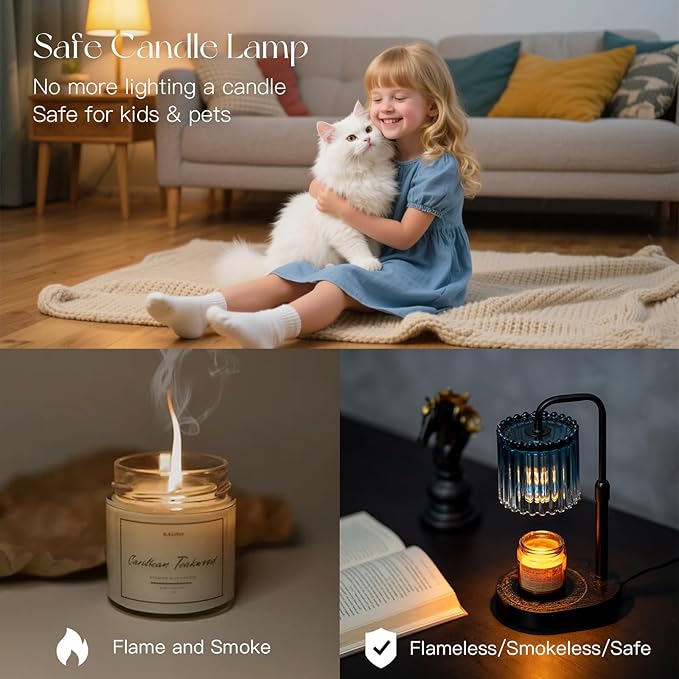 Candeldo Candle Warmer Lamp with Timer: Navy Blue Candle Warming Lamp with 2 Bulbs Height Adjustable Wax Melt Dimmable Bedroom Decor for Women