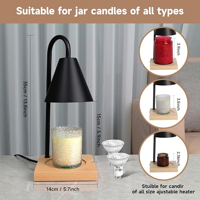 Candle Warmer Lamp, Dimmable Candle Warmer Lamp with Timer for Jar Candles 2H/4H/8H Nightstand Lamp for Bedroom (2 Wax Warmer Bulbs)