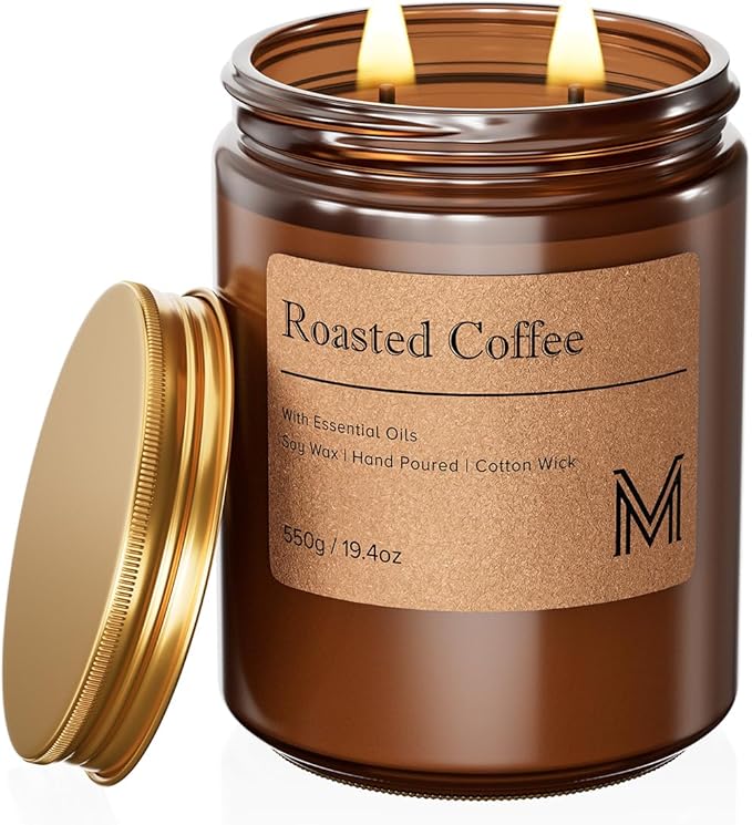 M&SENSE Roasted Coffee Scented Christmas Candle Gift | 19.4oz, 115-Hour Burn | Natural Organic Soy Wax | Long-Lasting for Stress Relief and Gifting | for Christmas, Thanksgiving, Holiday