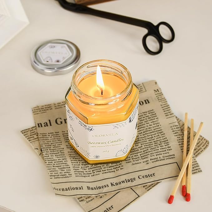 Jar Beeswax Candles-100% Natural Pure Beeswax Candles,5oz Unscented Beeswa Candle,Up to 30 Hours Burn Time, Bees Wax Candles for Decor,Party,Christmas 1 Pack