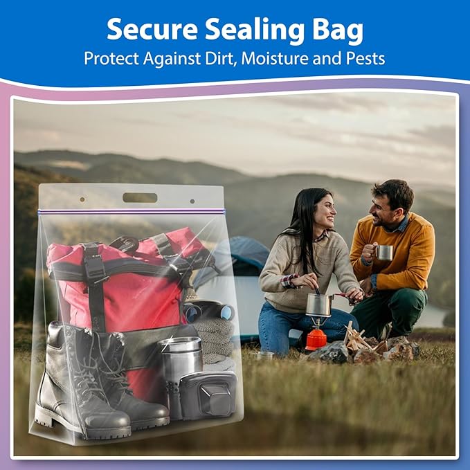 5 Gallon Zipper Bags with Handle and Bottom, Pack of 12, Heavy Duty Clear Handy Plastic Storage Bag, 18"x24" Reusable Large Zip Storage Bag for Sports, Travel, Moving and Clothes, 3-Mil Thick
