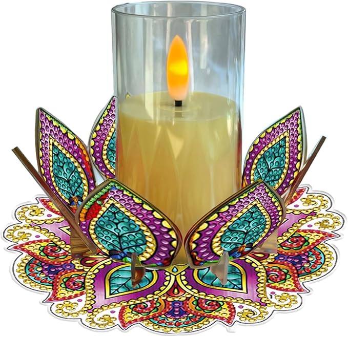 5D DIY Diamond Art Painting PVC Flower Candle Holders Tealight/Tea Light/Votive Candle Holder, for Table Centerpiece Home Décor Party Wedding Dinning-Flower-5