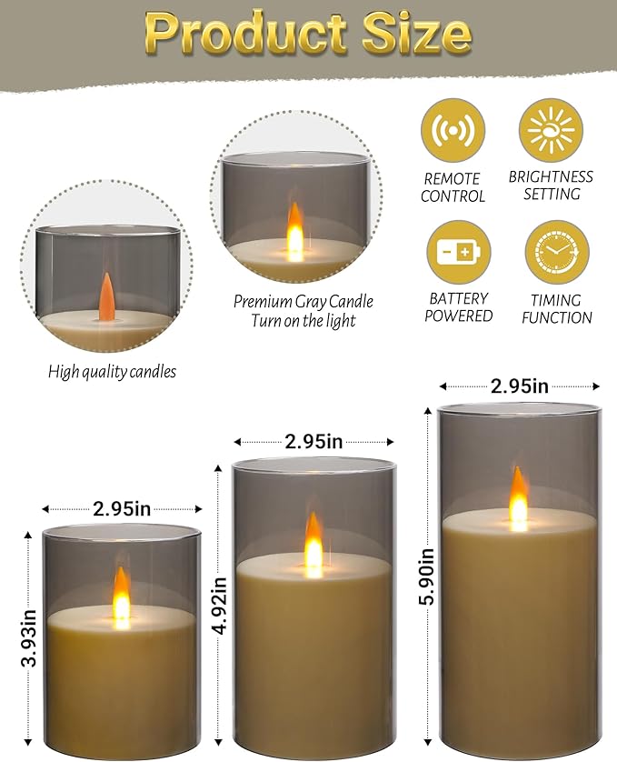 Da by Rechargeable Flameless Candle, Type-c Rechargeable Battery Candlewith Remote Control and Timer Function,Set of 3,can Last up to 240 Hours. A Wick Like a Flame. (Save 220 AA Batteries per Year).