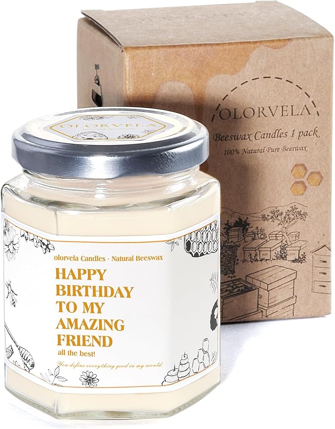 Happy Birthday Beeswax Candle, Best Friend Personalized Birthday Gifts for Women, Men, Mom, Dad, Sister, Teacher, Friends, Pure Natural Beeswax Candles