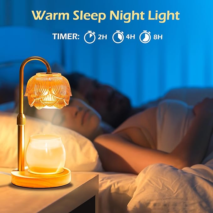 LOFTEK Candle Warmer Lamp with Timer - Dimmable - Adjustable Height, Electric Wax Melt Warmer Lamp with 2 Bulbs for Scente, Jar Candles, Vintage Home Room Decor, Warming Gift for Women, Gold Flower