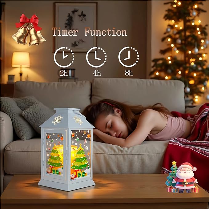 Christmas Candle Warmer Lamp,Electric Candle Lamp Warmer with Timer Dimmable,Compatible with 3 Wick Candles/Large Candel Jar,Rustic Candle Warming Lamp Lantern Farmhouse Style White