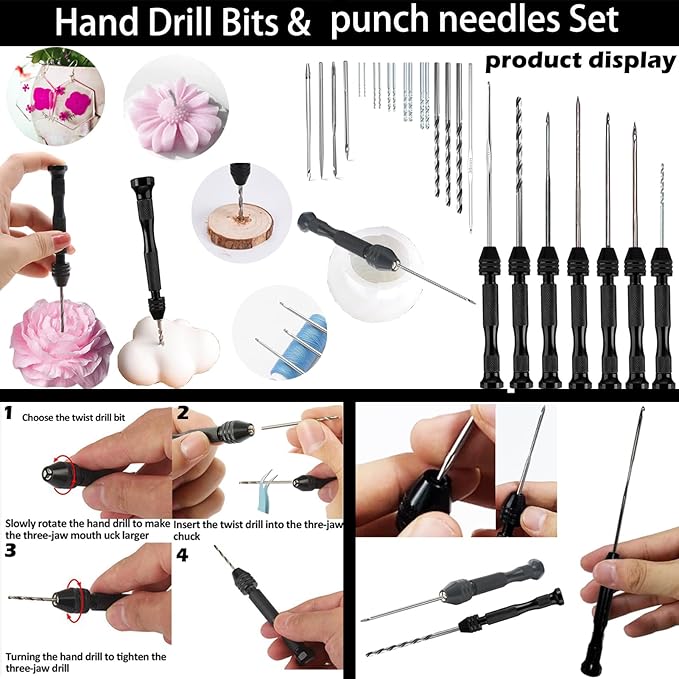 45PCS Candle Making Kit for Candle Drilling&Mold Punching,7.9" Extra Long Big Eye Needle Hand Twist Drill Bits Multi Sizes with Plastic Box,Candle Mold Punch Set with Hook Eye for Inserting Mold Wicks