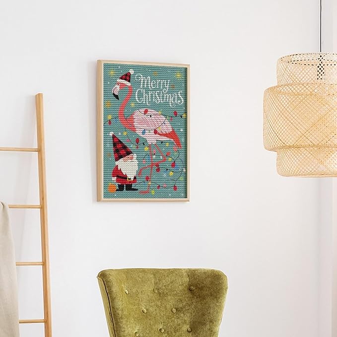 AIVKIEJK Diamond Painting Kits for Adults - Festive Flamingo Christmas Santa Hat Painting DIY 5D Full Drill Diamond Dots Paintings with Diamonds Gem Art and Crafts Home Decor 8"x12"