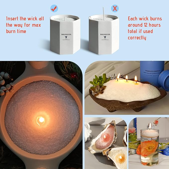Vineyard White Pearled Candle 18 Oz (1.1lb) - 30 Wicks Wine Scented Sand Candles | 120-Hour Clean Burning Refillable Wax for DIY Candle Making (White)