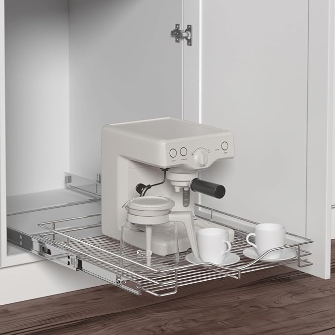 DINDON Pull Out Cabinet Organizer, (11" W x 18" D) Heavy-Duty Metal Sliding Drawer Shelf, Bathroom Under Sink Kitchen Cabinets Organizer and Storage Slide Out Shelves, Chrome, 1 Tier, 2 Pack