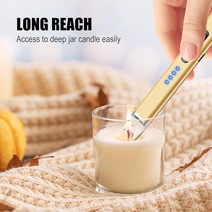 LcFun 2 Pack Candle Lighter USB Rechargeable Electric Plasma Arc Lighters with Safety Lock, Windproof Flameless Long Lighters Matches for Candle, Grill, BBQ, Camping, Gas Stoves (Black, Gold)