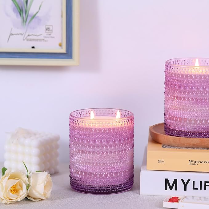 DARJEN 8 Pack Purple Candle Jars for Making Candles- 14 OZ Empty Glass Candle Making Jars with Bamboo Lids and Labels, Candle Making Supplies Candle Containers for Home DIY
