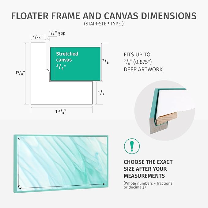 Pixy Canvas Custom Sized Floater Frame for 3/4 (0.75) inch Deep Canvas Paintings/Canvas Prints/Wood Canvas Panels/Wall Art/Wall Decor/Home Decor (Scratched Gold & Cream, Custom Size, Landscape)