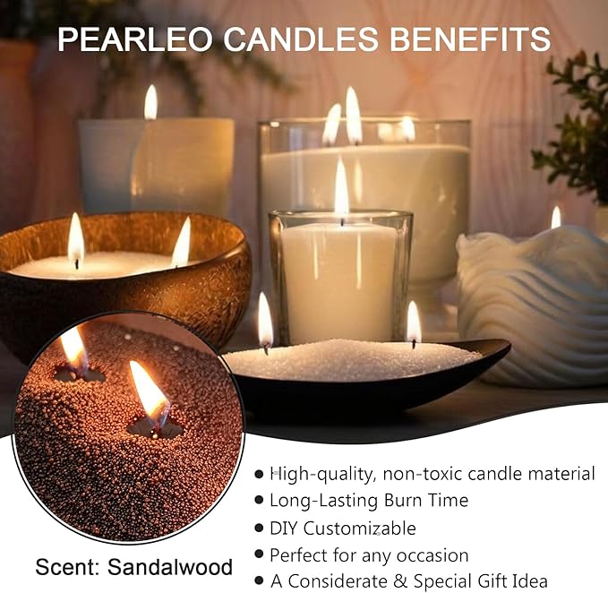 4LB Candle Sand - Black Sandalwood Fantasy Scented Wax Beads, Sand Wax, with 120 Cotton Wicks & Stirring Spoon Ice Scoop - DIY Candles Making Refill Kit