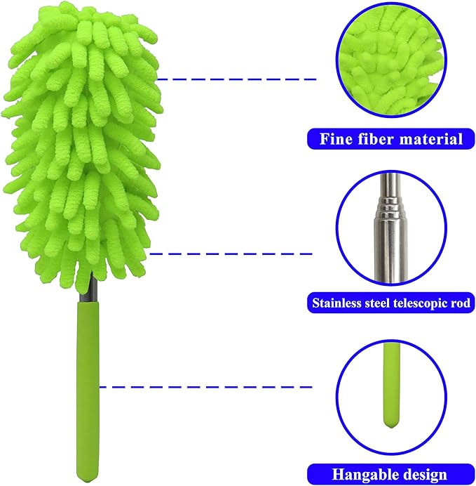 zdyCGTime Microfiber Delicate Duster, Comfortable Non Slip Handle, Detachable Washable Duster Head, Used to Clean Cars, Computers, Air Conditioners, Televisions and Other Products(4Pack/Green)