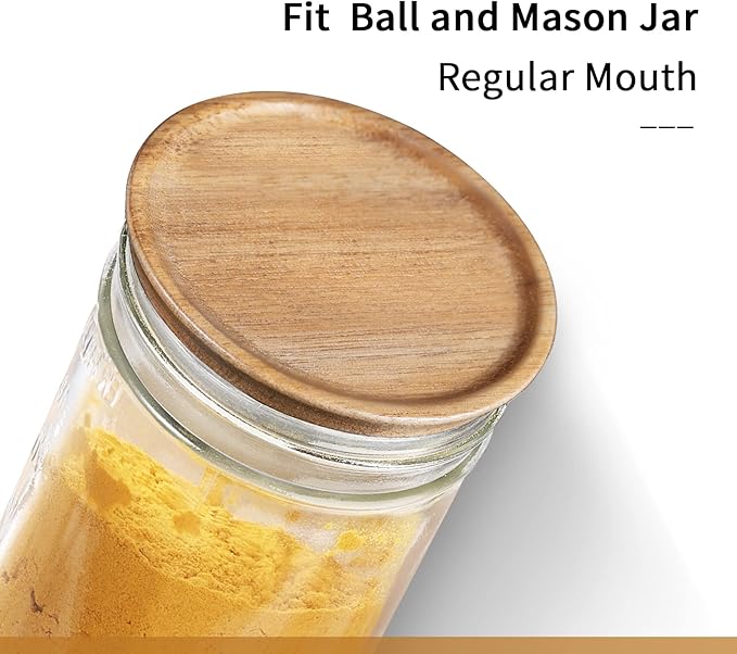 6-Pack Regular Mouth Wooden Mason Jar Lids for Ball/Mason/Kerr Jars, Natural Acacia Wood, Food-Grade Material, 100% Fit & Airtight for Regular Mouth Jars (6PCS-Regular)