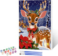 NAIMOER Christmas Deer Paint by Numbers Kits for Adults Beginner with Wooden Framed, Color by Numbers on Canvas Painting Kits for Adults, Easy Paint DIY Acrylic for Home Wall Decor 8X12 Inch