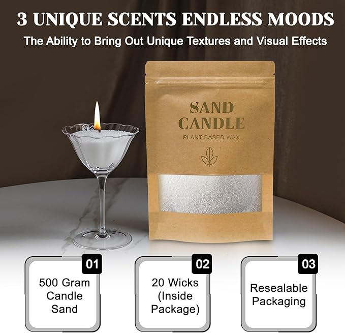 Candle Sand with Wicks, 1.1LB Pearled Candle, DIY Bead Powder Sand Wax Making kit Included 20 Pcs Wicks, Refillable, Non Toxic for Handmade, Wedding and Party Decorations (Sandalwood Bamboo Gardenia)