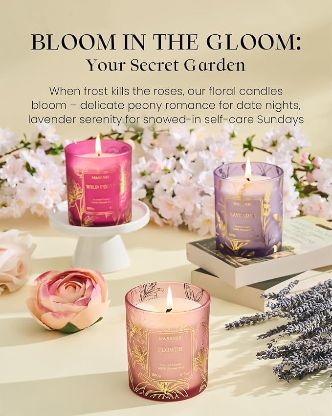 M&SENSE Floral Scented Soy Candles-Vegan, Heavy Scented, No Toxin 8.1oz 42-Hour Long Burning Time, Spring Summer Candles for Home Fragrance, Housewarming Gift for Women & Men