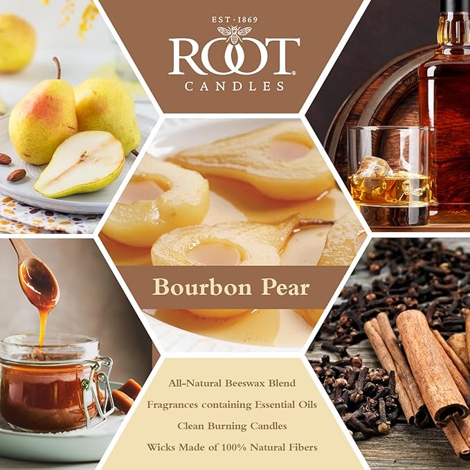 Root Candles Fall Scented Candles Honeycomb Glass Premium 3-Wick Handcrafted Beeswax Blend Candle, 12-Ounce, Bourbon Pear