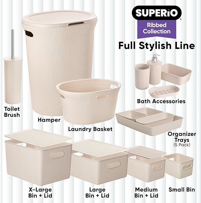Superio Eco-Friendly Decorative Plastic Basket Open Home Storage Bins Organizer Baskets, Large (8 Pack) Container Boxes for Organizing Closet Storage Bins for Shelves Drawer Shelf 15 Liter