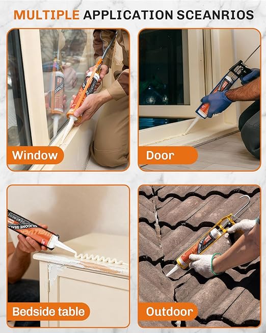 WELLUCK Almond Silicone Caulk, 100% Waterproof Silicone Sealant Adhesive Caulking,for RV, Kitchen,Bathroom, Window, Door, Glass,10.2FL.OZ/300ML,Almond/Cream (1Pack)