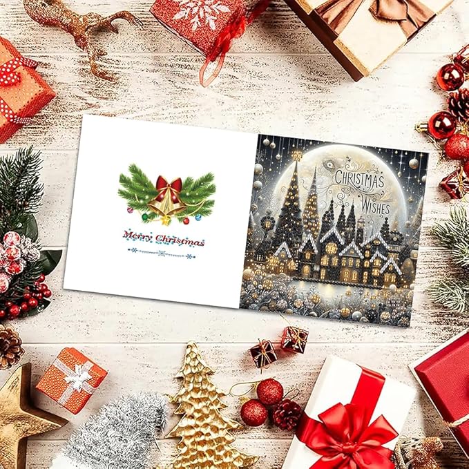 6PCS Diamond Art Christmas Cards with envelopes, Festive Holiday Greeting Cards Kit, Christmas Diamond Art Kits for Adults