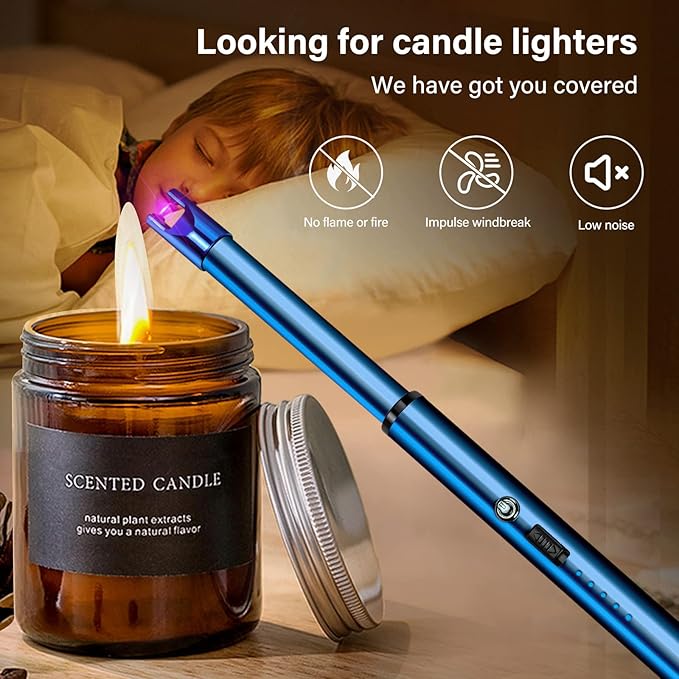 Navpeak Electric Candle Lighter Windproof USB Rechargeable Flameless Long Neck Lighter for Candles Gas Stove Fireplace BBQ Kitchen Grills (Blue)