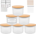 CONNOO 6-Pack 16 oz Candle Jars - 3-Wick Frosted Empty Glass Wide Mouth Candle Jars Come with Bamboo Lids, Sticky Warning Labels, and a Candle Wick Kit for Candle Making - Dishwasher Safe