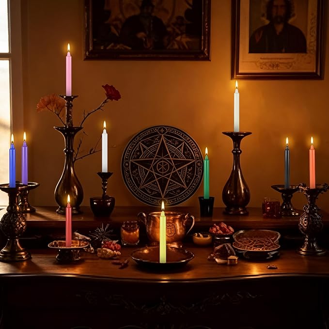 60 Pack 4 Inch Assorted Color Spell Chime Mini Taper Candles-10 Colours, Perfect for Rituals, Prayer, Meditation,Home Decor,Spiritual Practices, Wicca,Witchcraft Candle,Unscented Ritual Candles