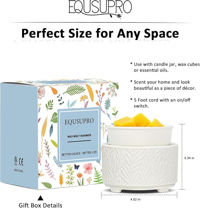 EQUSUPRO Wax Melt Warmer for Scented Wax Melts 3-in-1 Electric Ceramic Candle Wax Warmer Burner Fragrance Wax Melter for Home Office Bedroom Gift & Decor (White -7 led Light)