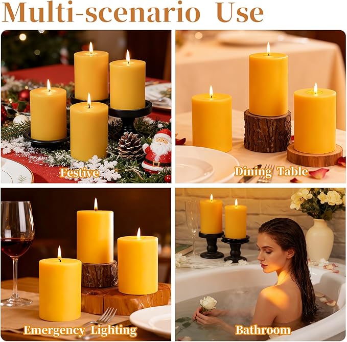 2 Packs 3" x 4" Natural Beeswax Pillar Candles,120 Hours Long Burning Emergency Candles 100% Pure Beeswax Candle,Blessed Bees Wax Candles for Home Room Paryer Parties,Smokeless & Dripless