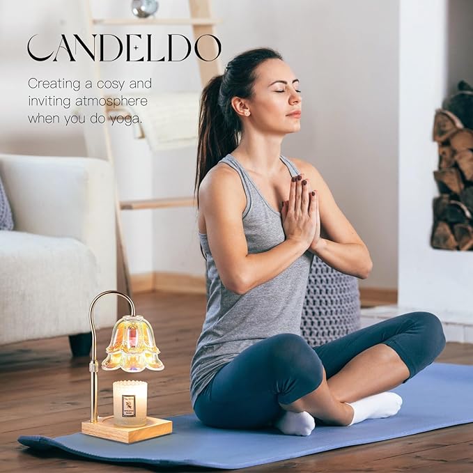 Candeldo Candle Warmer Lamp with Timer: Iridescent Flower Candle Warming Lamp with 2 Bulbs Height Adjustable Wax Warmer Dimmable Home Decor Mom Birthday Gift for Women
