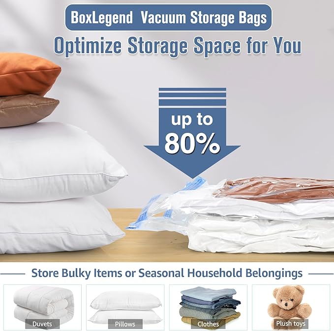 BoxLegend Vacuum Storage Bags with Large Hand Pump 30 Combo (4 Jumbo, 10 Large, 10 Medium, 6 Small) Thickened Vacuum Seal Bags for Clothing Space Saving for Clothes Pillow Comforters Bedding
