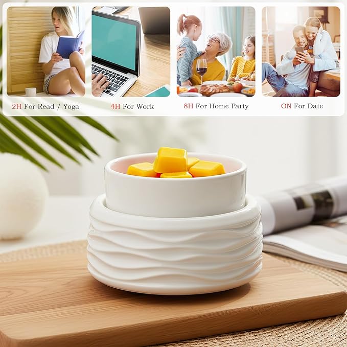 VICTORIA AROMA Ceramic Wax Melt Warmer for Scented Wax, Electric Wax Warmer with Timer, Oil Burner & Candle Melter, Adjustable Heat & Auto Shut-Off, Home Office Decor Gift（White）