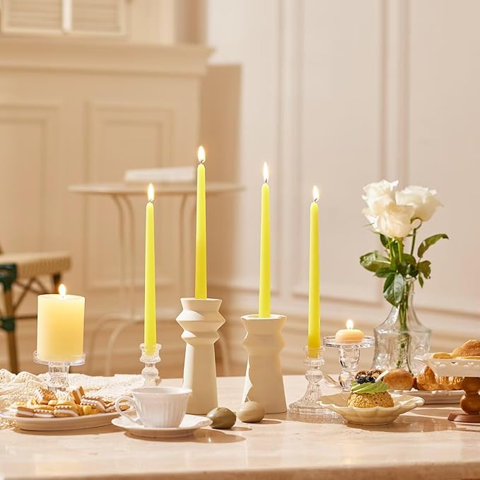 10-Inch Tall Dripless Taper Candles Set of 4 - Yellow Tapered Candles, Perfect for Spring - Smokeless, Unscented, Long Burning - Hand Poured, Colored Tall Candlesticks - Light Yellow