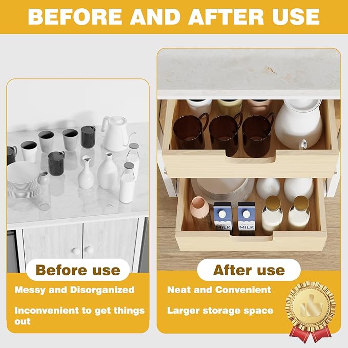 Pull Out Cabinet Organizer, 14''W×21''D×16''H Soft Close Slide Out Wooden Pull out Drawers, Double Tier Slide out Wood Cabinet Organizer, for Base Cabinet Organization in Kitchen, Pantry, Bathroom
