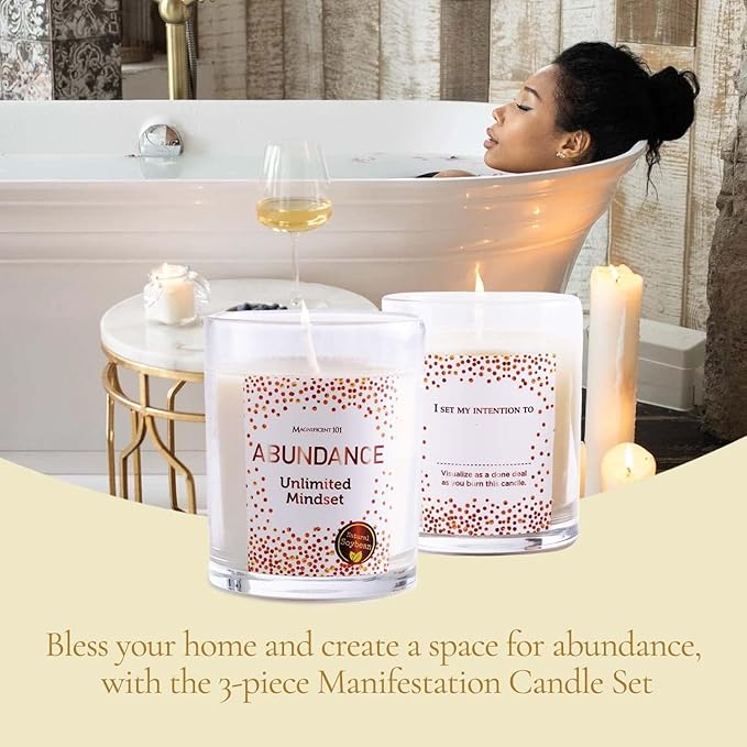 MAGNIFICENT 101 Abundance Mindset Smudge Candle Set - 3.5 Oz Each (3 Pack) - Abundance Unlimited Mindset - 42 Hr Burn for Energy Cleansing & Manifestation