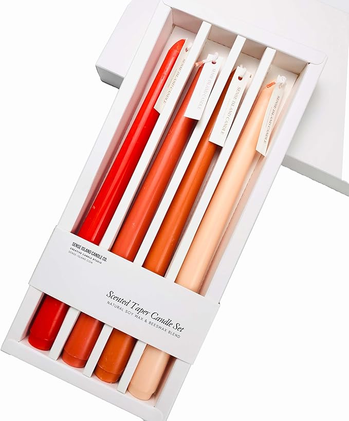 Orange Taper Candles 10'' Pumkin Color Fall Candles Sticks Set of 4 | Citrus Scented, Natural Soy Candlesticks Colorful |Decorative Tapered Candles