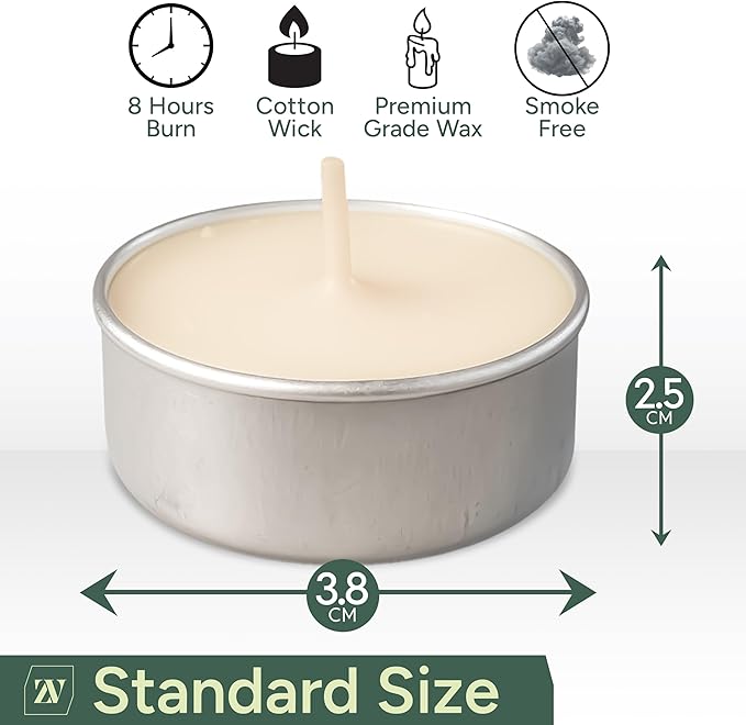 8 Hour Tea Lights Candles (50 Pack) - White Long Lasting Tea Lights -Smokeless & Unscented Candles - Party Candles- for Weddings - 3.8 x 2.3 CM, 8hr